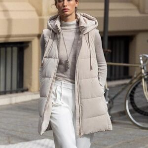 Zara long padded hooded vest